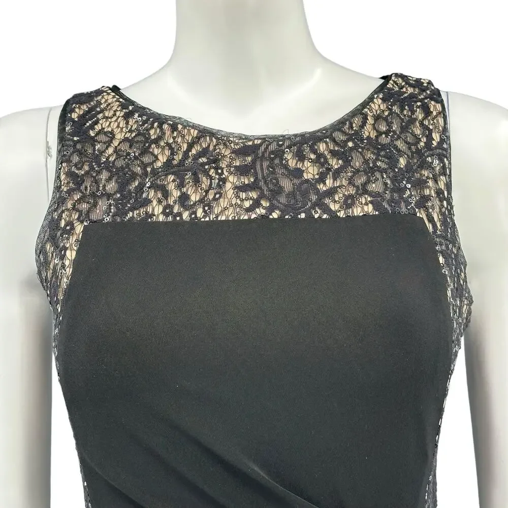 Betsy & Adam Black Lace-Panel Evening Gown - Elegant Long Dress